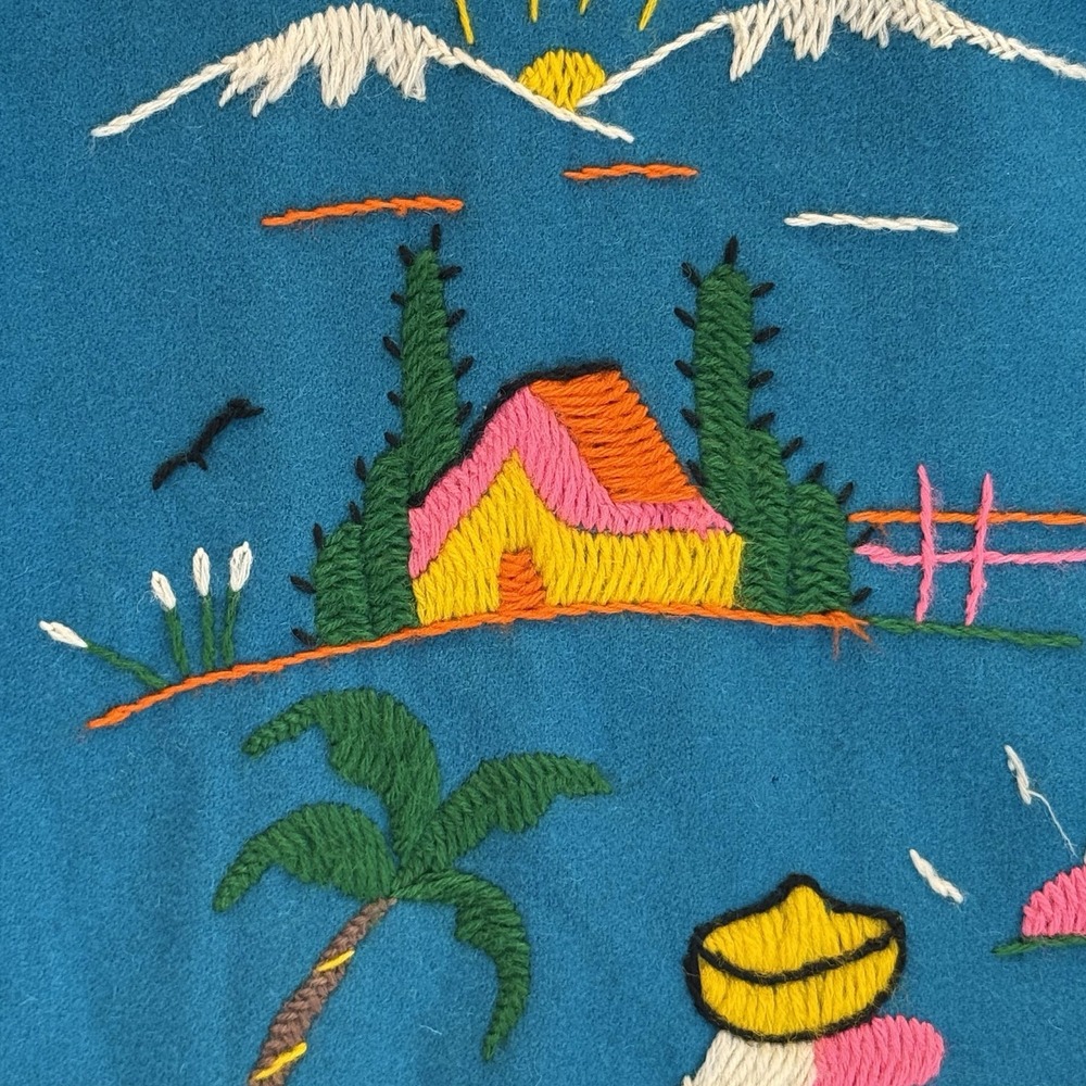 Vintage Azteca Mexican Wool‎ Souvenir Jacket Turquoise Hand Embroidered Folk Art - Picture 10 of 16
